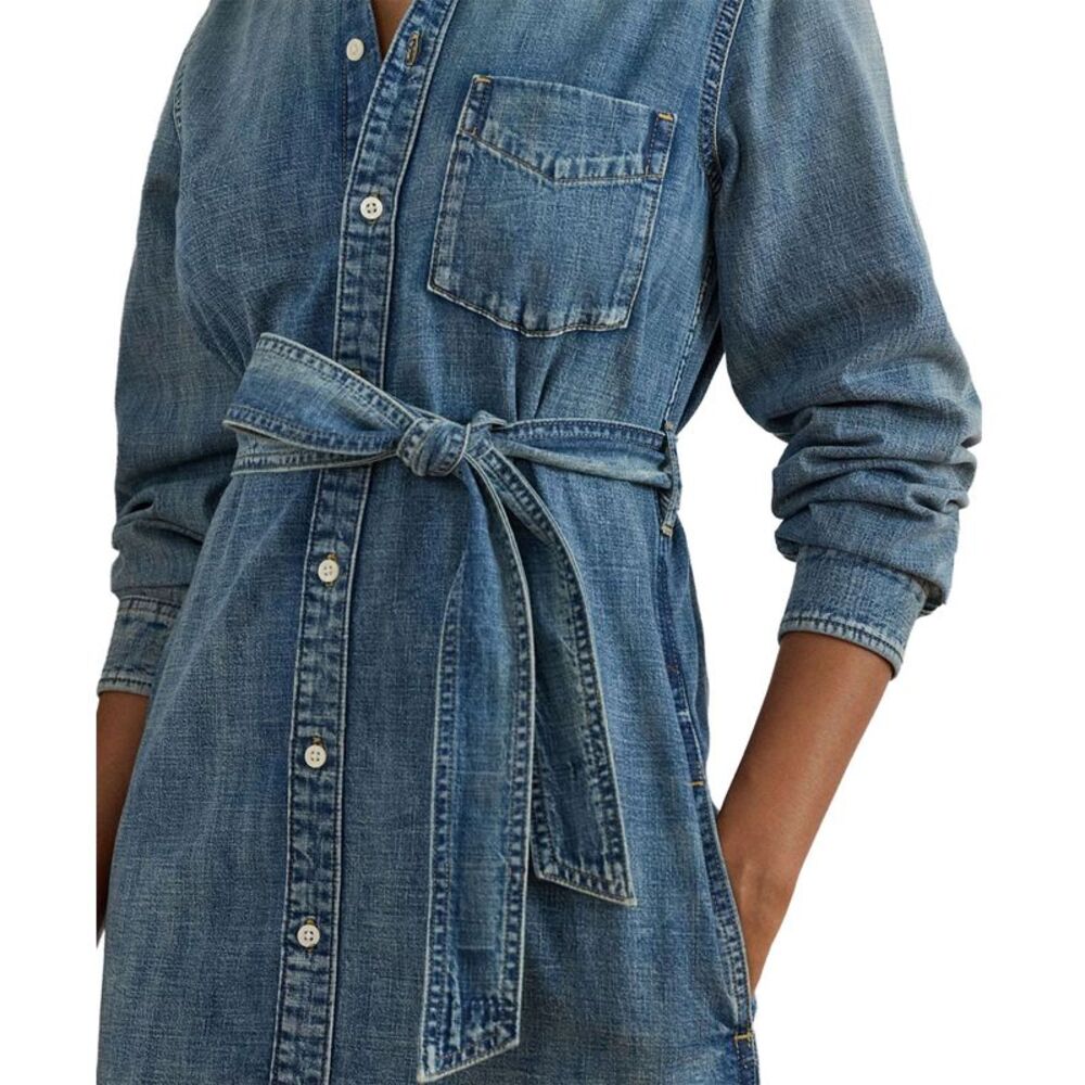 Lauren Ralph Lauren Womens Belted Denim Shirtdress Large Odwin Wash - NWT - Picture 5 of 5